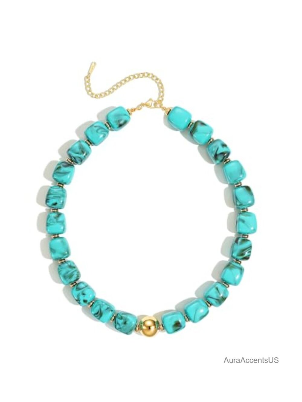 Chunky Acrylic Beaded Choker Necklace with 14K Gold Plated Brass Adjustable